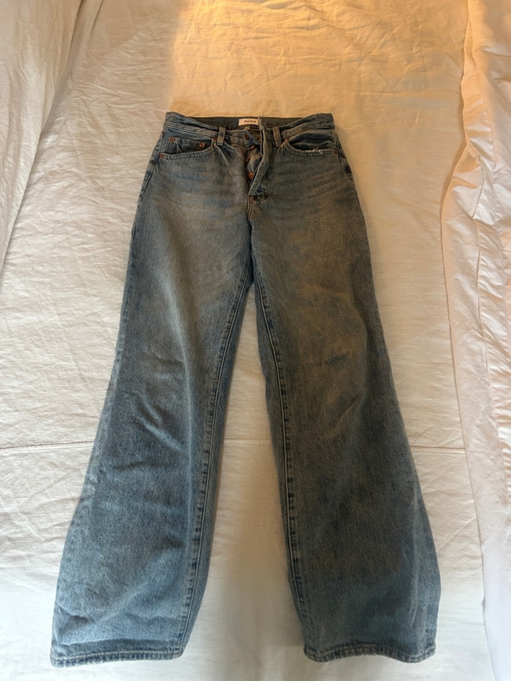 pistola Vintage-Inspired High-Rise Wide Leg Jeans - Faded Blue